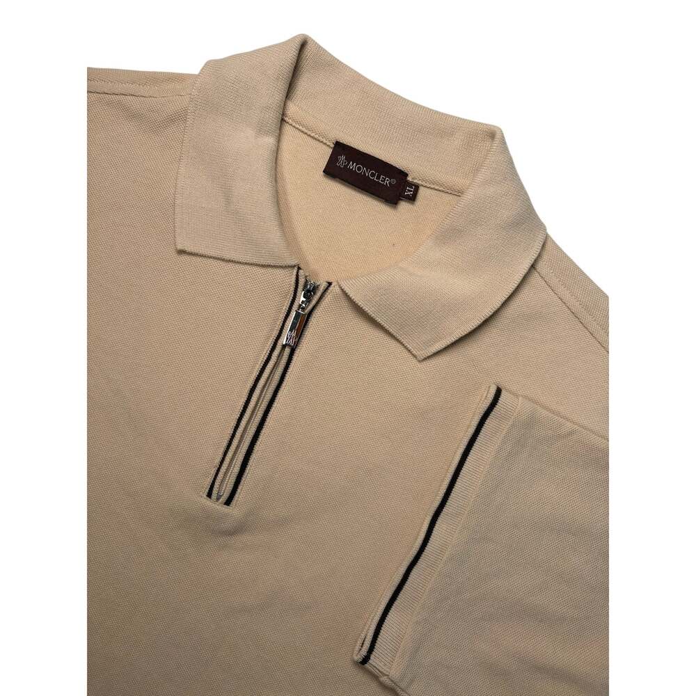 Moncler Men's Beige Cotton Piqué Half-Zip Polo Shirt Size XL Made in Macau